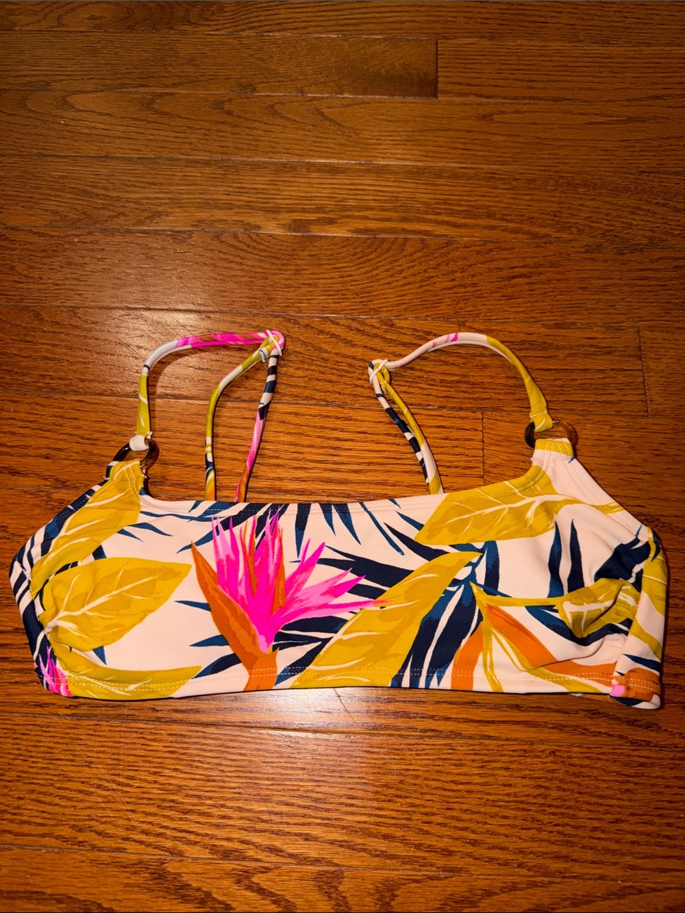 Xhilaration Pink & Navy Tropical Print Bikini Top